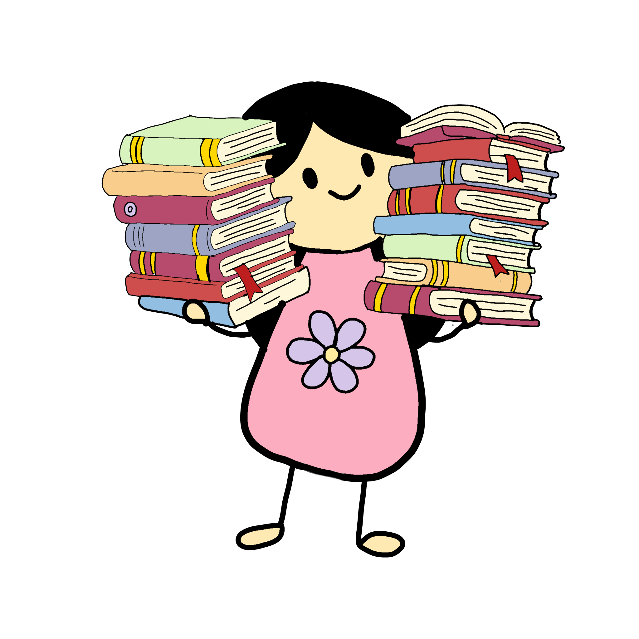Kill the Cramps character holding stacks of research books