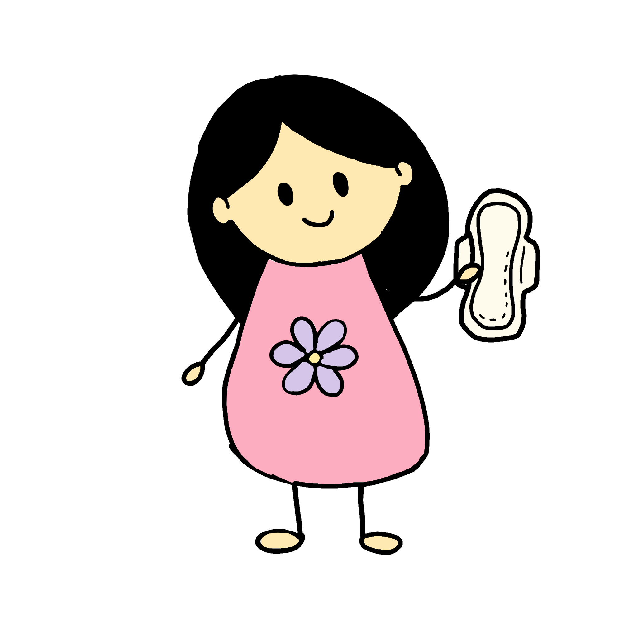 Kill the Cramps character smiling and holding a menstrual pad